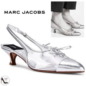 MARC JACOBS Women's Slingback Kitten-Heel Pumps Silver Clear Pointed Toe Shoes